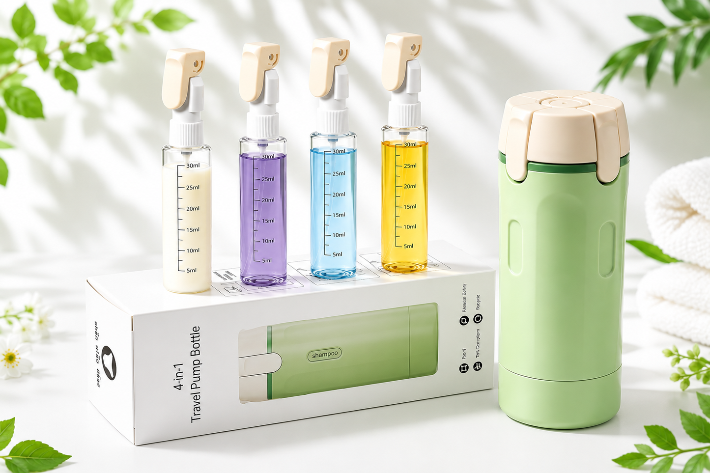 Travel Sized 4 in 1 Portable Storage Bottle